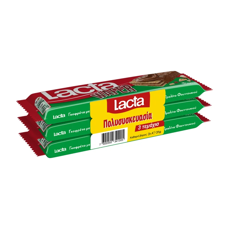 LACTA Γκοφρέτα Σοκολάτα Γάλακτος Φουντούκι 3x31g
