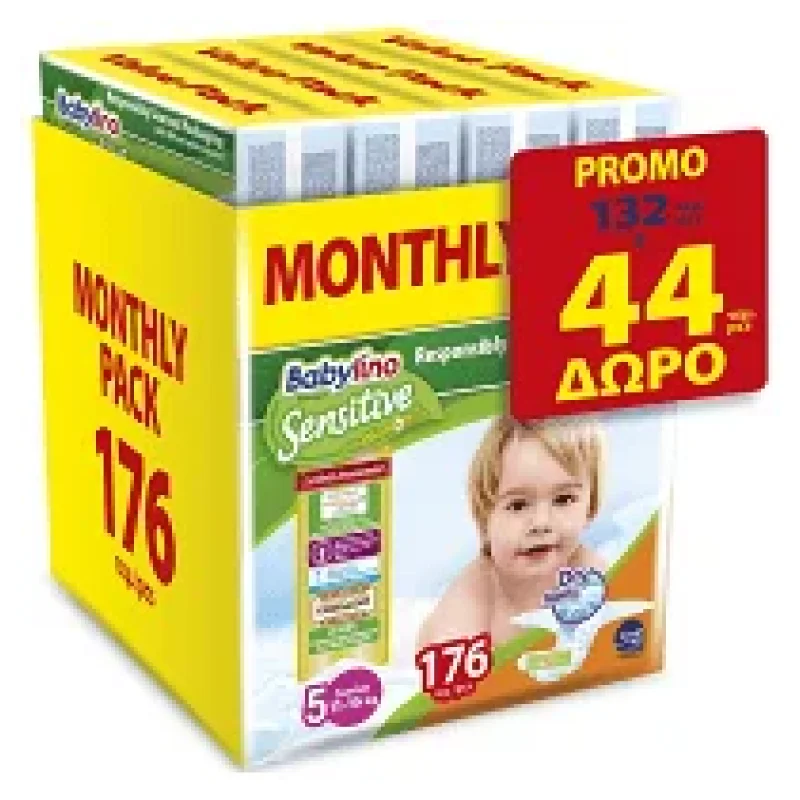 Πάνες Μωρού Sensitive No5 132+44 Τεμάχια Δώρο