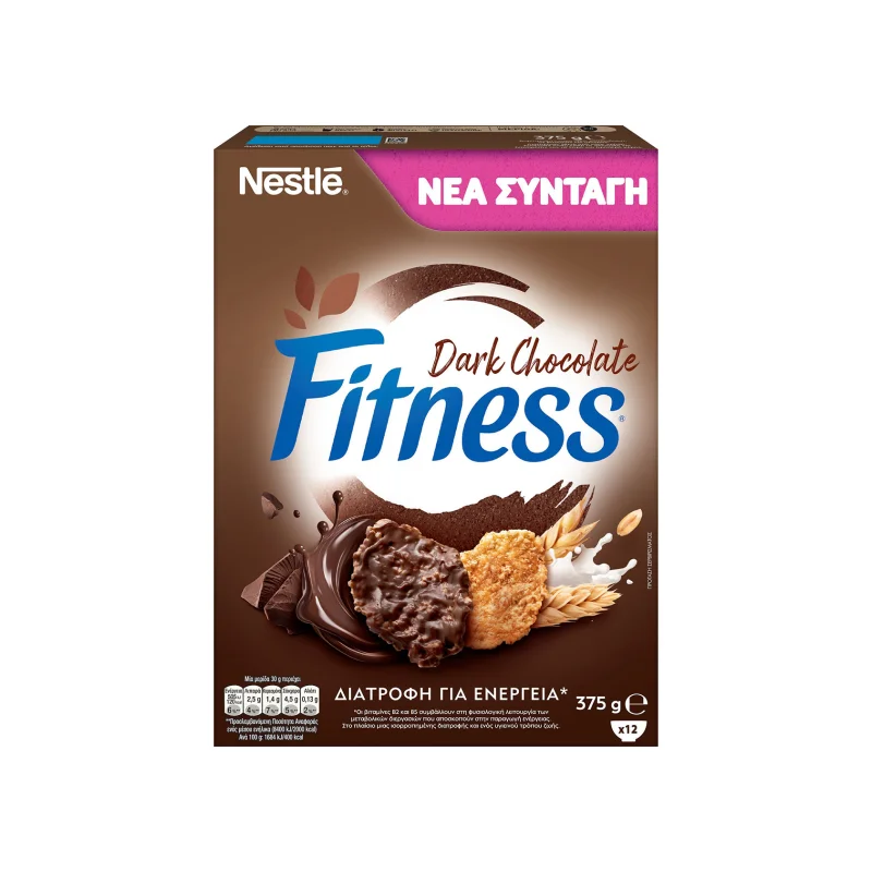 Fitness δημητριακά ολικής άλεσης μαύρη σοκολάτα 375g