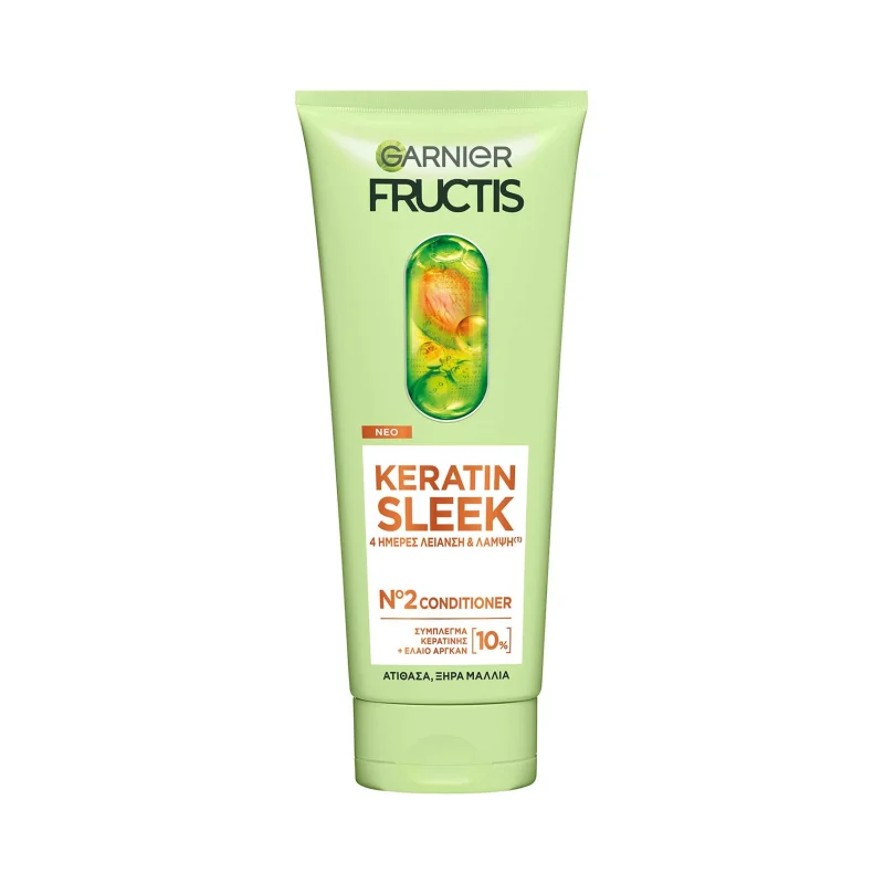 GARNIER Fructis Keratin Sleek Κρέμα Conditioner για Ατίθασα Ξηρά Μαλλιά Vegan 200ml