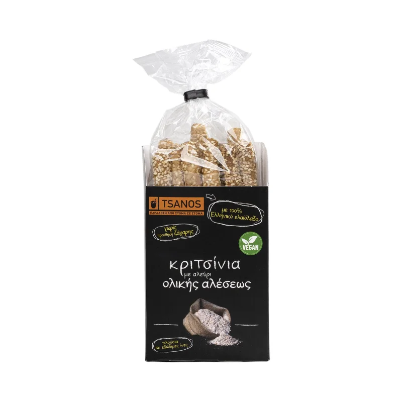 Κριτσίνια με Αλεύρι Ολικής Άλεσης Vegan Χωρίς προσθήκη ζάχαρης 120gr
