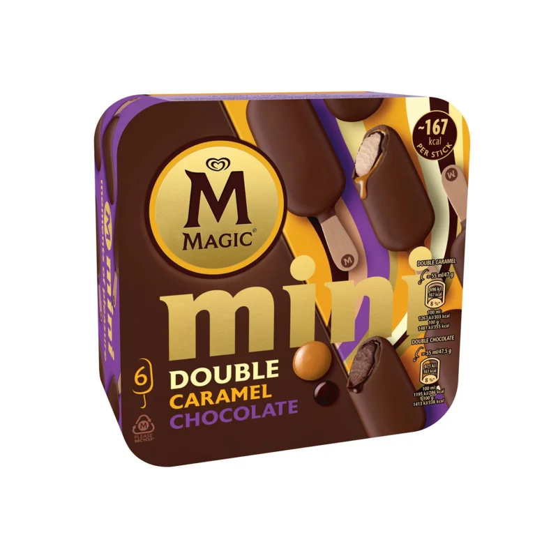 Algida Magic Μίνι παγωτό πολυσυσκευασία double caramel chocolate ξυλάκι 6x55ml