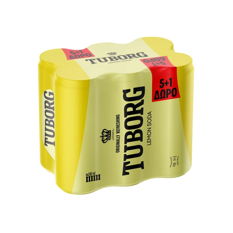 Tuborg αναψυκτικό σόδα lemon 5x330ml + 1 δώρο