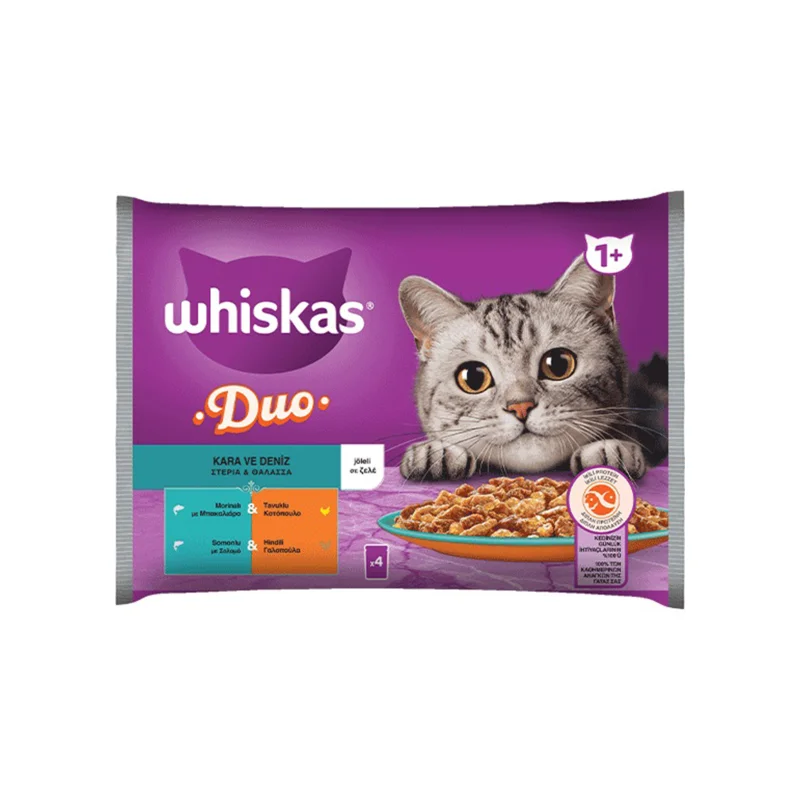 Whiskas Duo τροφή γάτας στεριά & θάλασσα σε ζελέ 4x85g