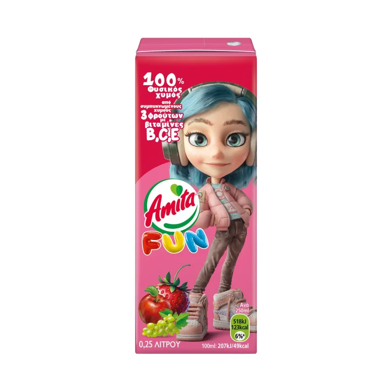 AMITA Fun Φυσικός Χυμός Φράουλα Σταφύλι Μήλο 250ml