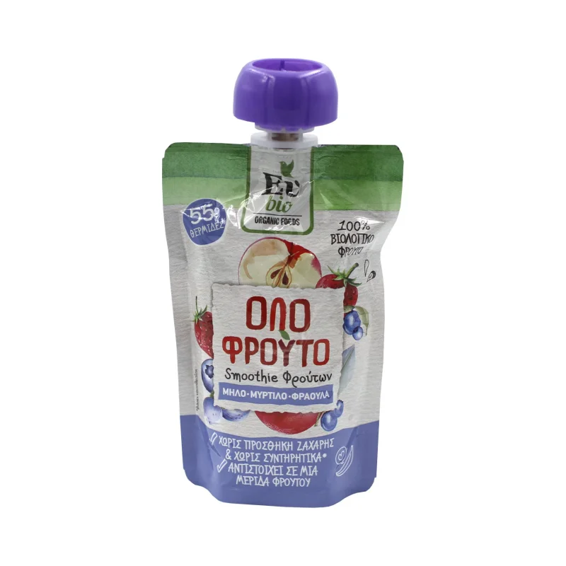 ΕΥ BIO Smoothie Φρούτων Μήλο Μύρτιλο & Φράουλα Βιολογικό Χωρίς προσθήκη ζάχαρης 100g