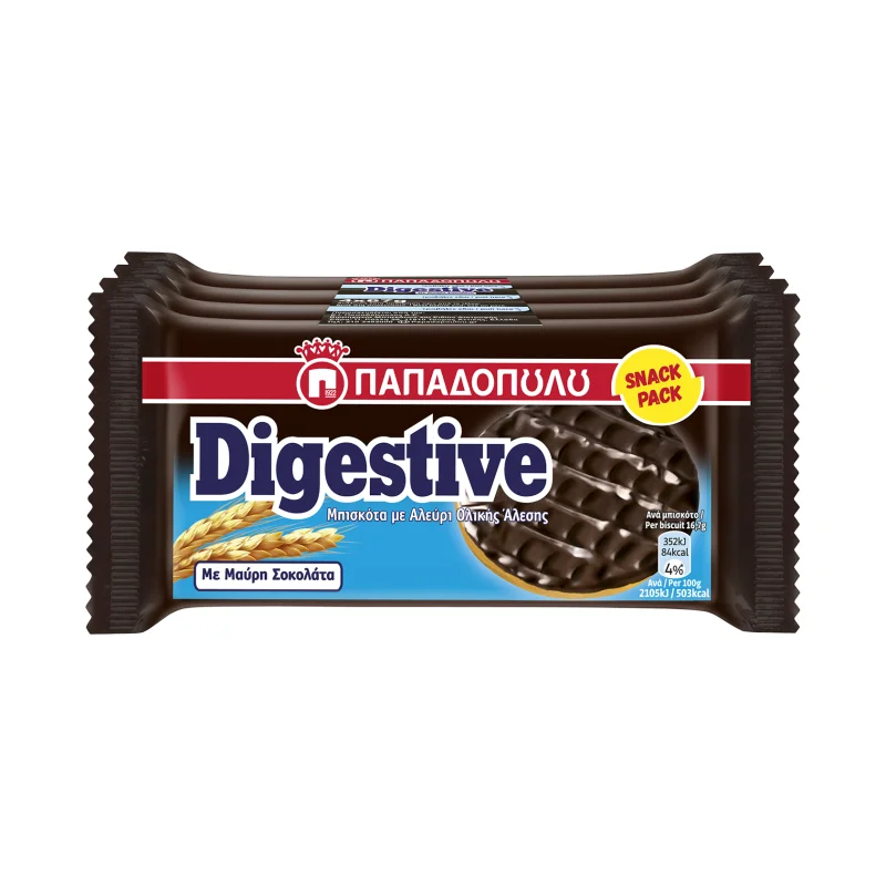 ΠΑΠΑΔΟΠΟΥΛΟΥ Digestive Μπισκότα με Επικάλυψη Μαύρης Σοκολάτας 4x67g