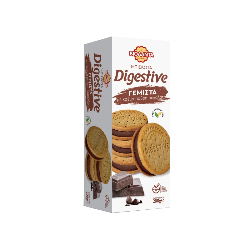 Βιολάντα Digestive μπισκότα γεμιστά με κρέμα μαύρη σοκολάτα 200g