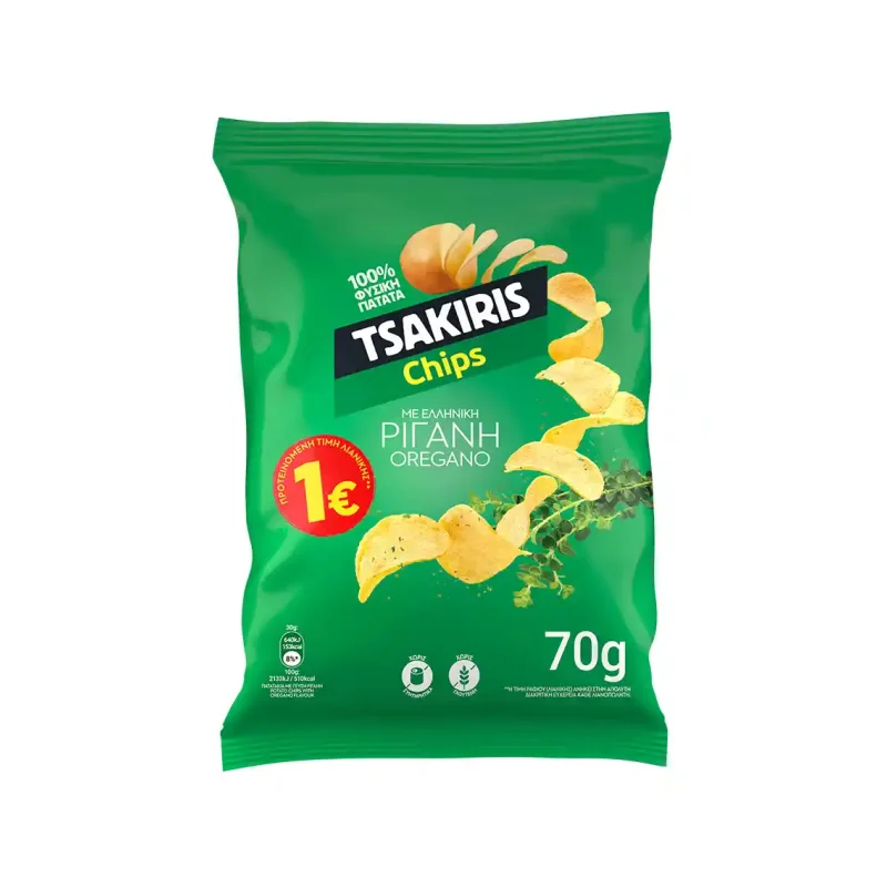 ΤΣΑΚΙΡΗΣ 70G CHIPS ΜΕ ΡΙΓΑΝΗ