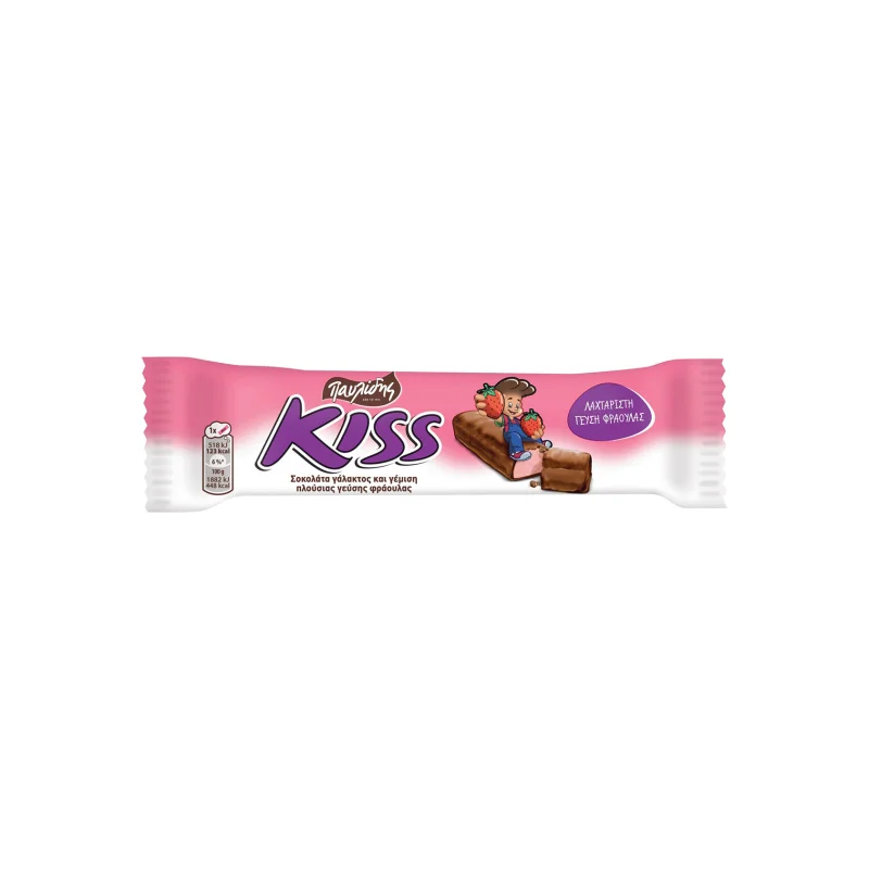 Παυλίδης Kiss σοκολάτα γάλακτος γεμιστή με κρέμα φράουλα 27.5g