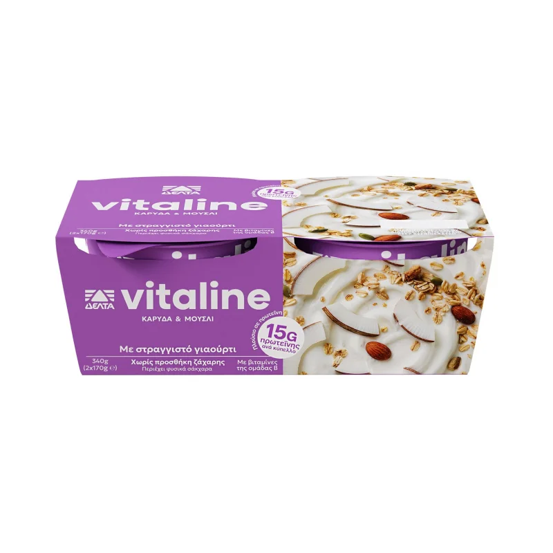 ΔΕΛΤΑ Vitaline Επιδόρπιο Γιαουρτιού με Καρύδα & Μούσλι Χωρίς προσθήκη ζάχαρης 2x170g