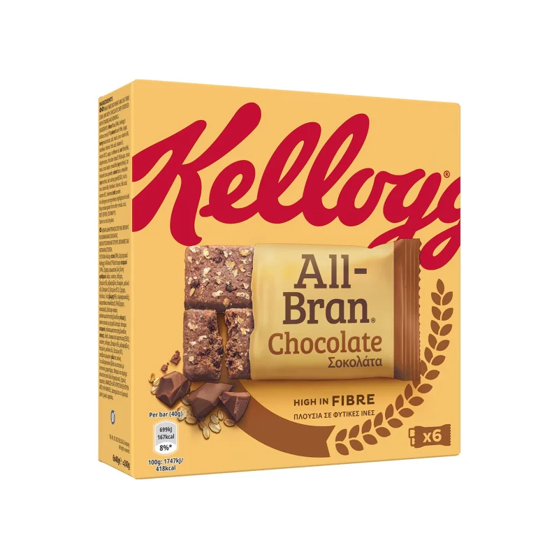 KELLOGG'S All Bran Μπάρες Δημητριακών Σοκολάτα 6x40g
