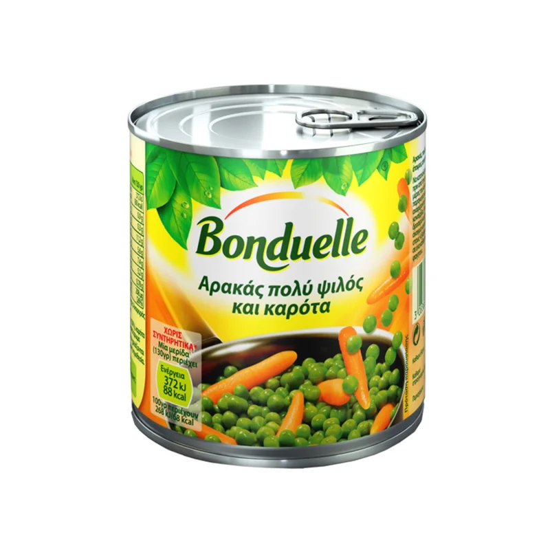 Bonduelle αρακάς και καρότα πολύ ψιλός κονσέρβα λαχανικών 400g (στραγγισμένο βάρος 265g)