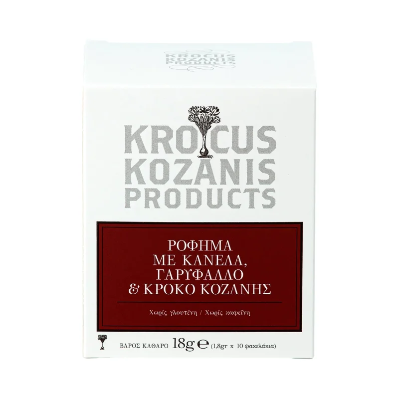 KROCUS KOZANIS PRODUCTS Ρόφημα με Κανέλα Γαρύφαλλο & Κρόκο Κοζάνης Χωρίς γλουτένη 10 φακελάκια 18g