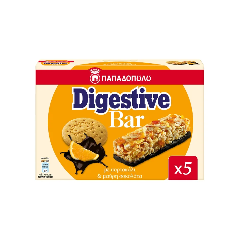 Παπαδοπουλου Digestive bar μπάρα με πορτοκάλι & μαύρη σοκολάτα 5x28g