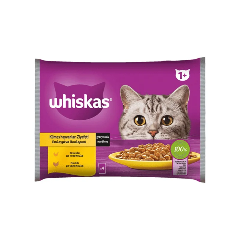 WHISKAS Adult Επιλεγμένα Πουλερικά σε Σάλτσα 4x85g