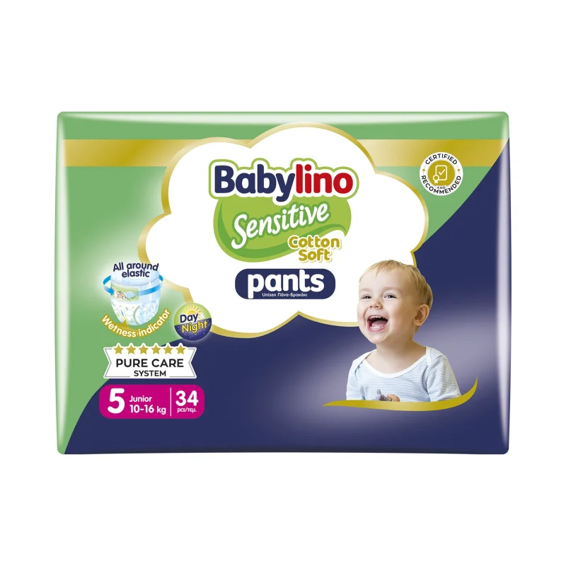 BABYLINO Sensitive Cotton Soft Pants Πάνες Βρακάκι Νο5 Junior 10-16kg 34τεμ