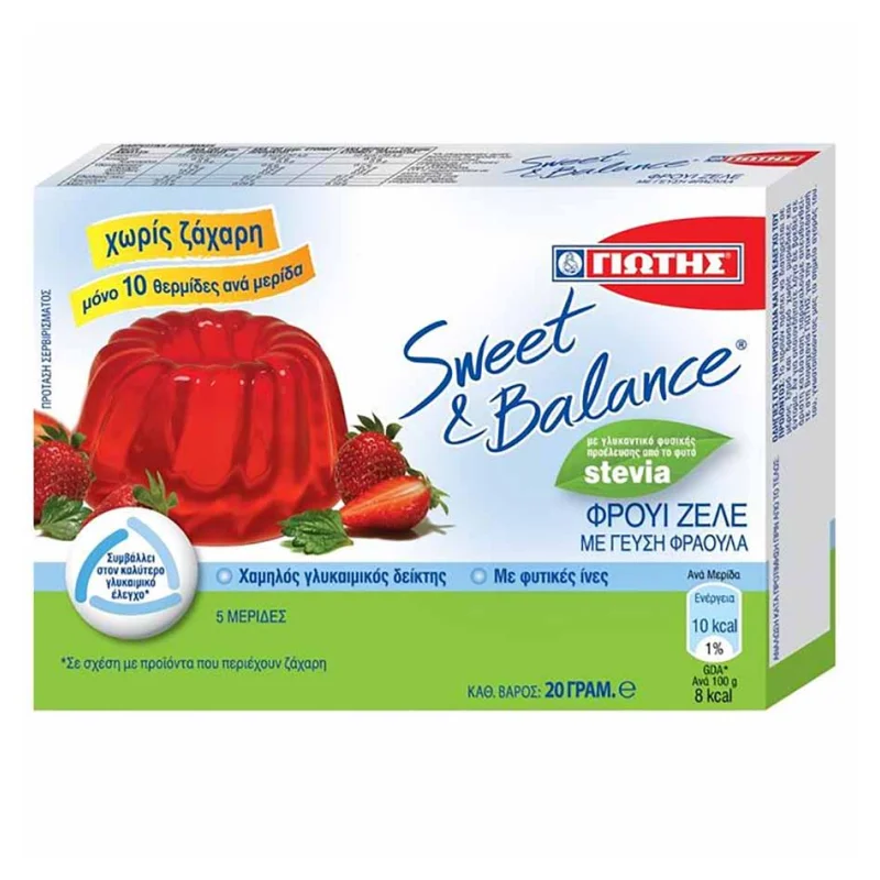 ΓΙΩΤΗΣ Sweet & Balance Φρουί Ζελέ σε Σκόνη με Γεύση Φράουλα με Στέβια Χωρίς Ζάχαρη 20g