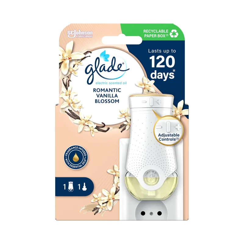 GLADE Electric Scented Oil Romantic Vanilla Blossom 1 Σετ με 1 Ηλεκτρική Συσκευή και 1 Υγρό Ανταλλακτικό