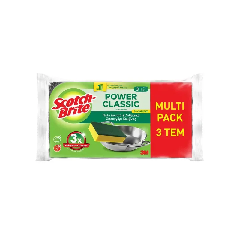 SCOTCH-BRITE Power Classic Πράσινα Σφουγγαράκια Κουζίνας 3 Τεμάχια