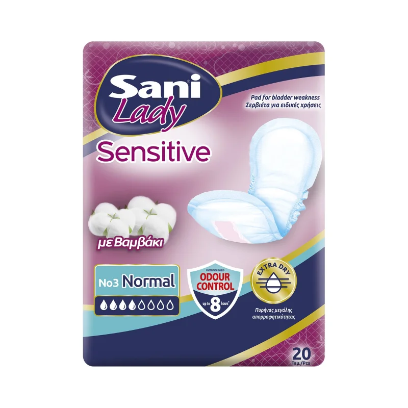 SANI Sensitive Lady Cotton Σερβιέτες Ακράτειας No3 Normal 20 Τεμάχια