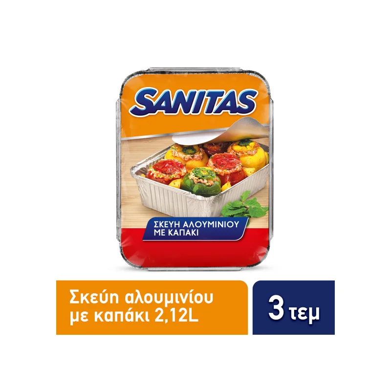 SANITAS Σκεύη Αλουμινίου S19A Μεγάλα Ορθογώνια με Καπάκι 3 Τεμάχια