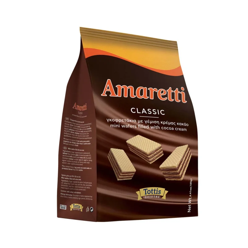 AMARETTI Classic Γκοφρετάκια με Γέμιση Κρέμας Κακάο 125g