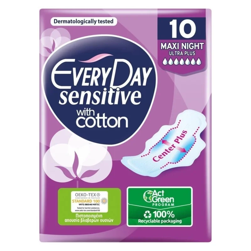 EVERYDAY Sensitive Cotton Ultra Plus Σερβιέτες Maxi Night 10τεμ