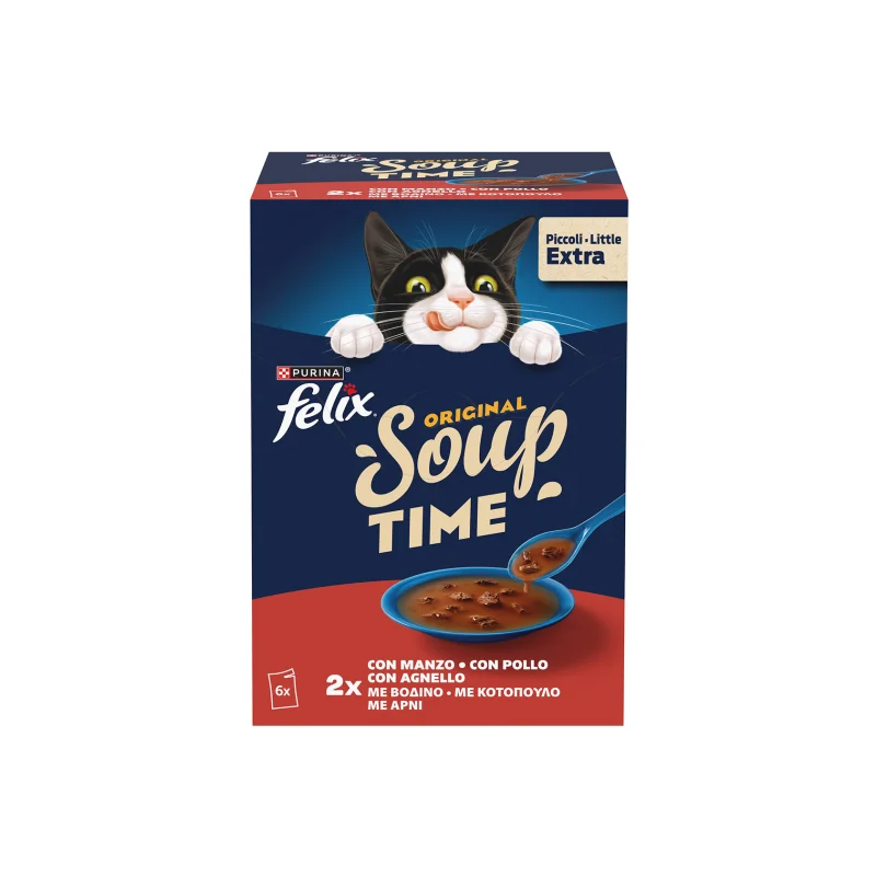 FELIX Soup Original Υγρή Τροφή Γάτας Βοδινό Κοτόπουλο και Αρνί 6x48g