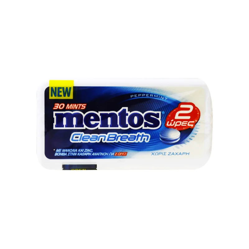 MENTOS Clean Breath Peppermint Καραμέλες Χωρίς Ζάχαρη 21g
