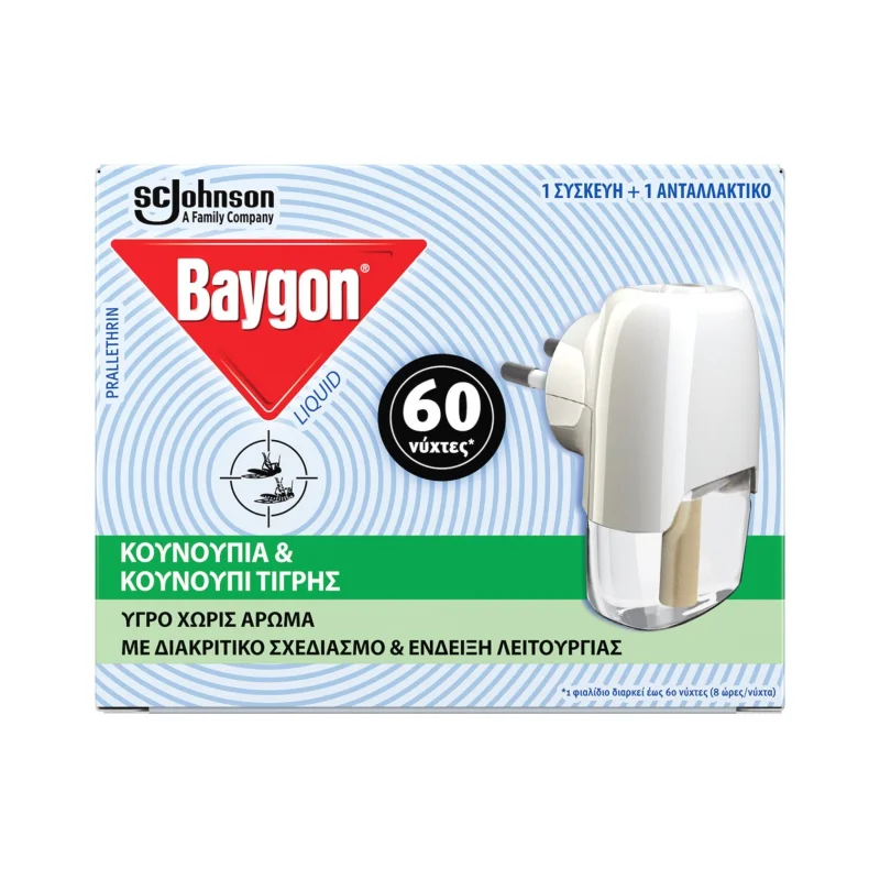 BAYGON Εντομοαπωθητικό Σετ Συσκευή και Υγρό Χωρίς Άρωμα 60 Νύχτες 36ml