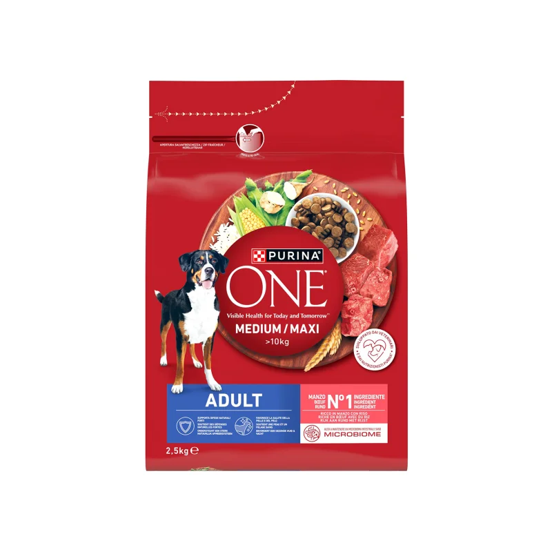 PURINA ONE Medium Maxi Adult Ξηρά Τροφή Σκύλου Βοδινό και Ρύζι 2.5kg