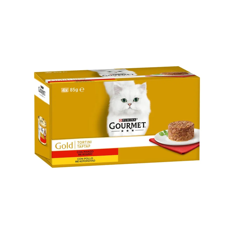 GOURMET Gold Ταρτάρ Υγρή Τροφή Γάτας Βοδινό και Κοτόπουλο 4x85g