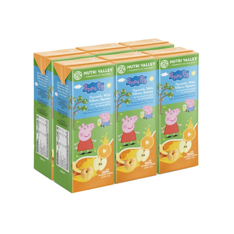 NUTRI VALLEY Peppa Pig Χυμός Μήλο Πορτοκάλι Ροδάκινο Βερίκοκο 6x250ml