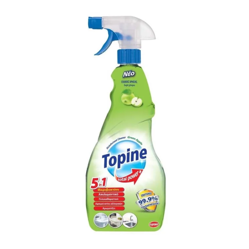 TOPINE 5σε1 Απολυμαντικό Καθαριστικό Spray Πράσινο Μήλο 750ml
