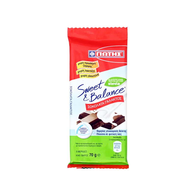 ΓΙΩΤΗΣ Sweet & Balance Σοκολάτα Γάλακτος με Στέβια 70g