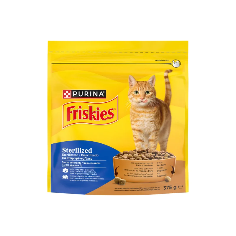 FRISKIES Sterilised Ξηρά Τροφή Γάτας με Κοτόπουλο Γαλοπούλα και Λαχανικά 375g