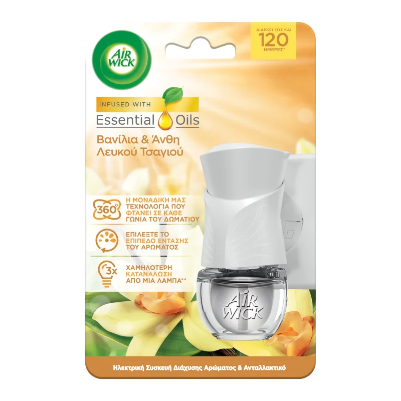 AIRWICK Essential Oils Ηλεκτρική Συσκευή και Ανταλλακτικό Βανίλια και Άνθη Λευκού Τσαγιού 19ml