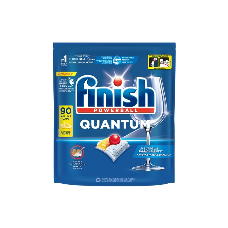 Finish Quantum All in 1 Λεμόνι Κάψουλες Πλυντηρίου Πιάτων 90τεμ