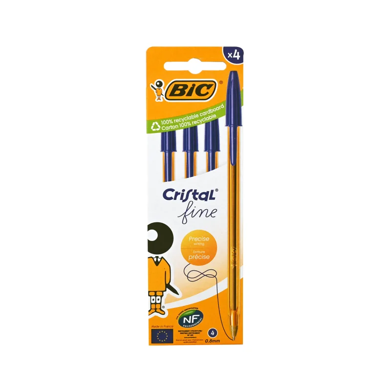 Bic Cristal Fine 0.8mm Στυλό Μπλε 4τεμ