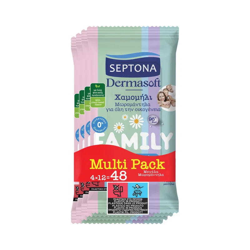 Septona Dermasoft Family Μωρομάντηλα Χαμομήλι 4x12τεμ